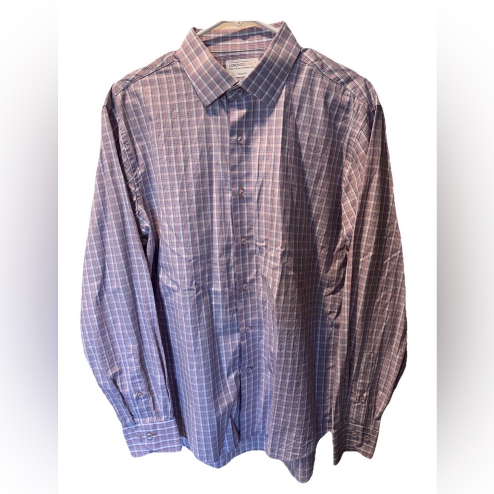 Lorenzo Uomo The Perfect Fashion Shirt Plaid Purple Trim Fit 16.5 34/35 NWOT